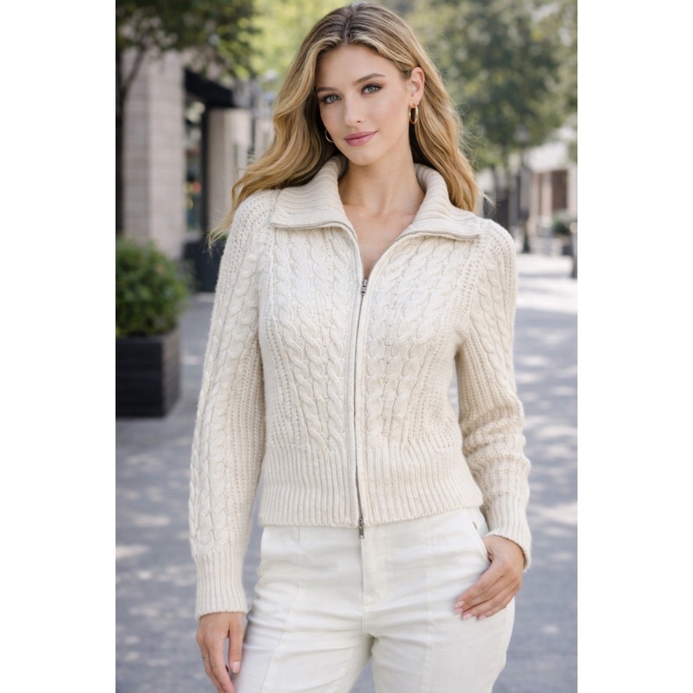 Hippie Rose Womens Cream Cable Knit Zip Up Cardigan Sweater size XL NWT